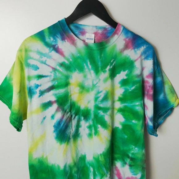 Gildan Tie Dye T Shirt Festival Hippie Trendy Tee Short Sleeve Cotton Logo - Picture 8 of 9